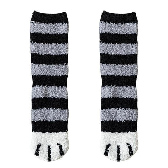 Kawaii Grey Cat Feet Socks with Black Stripes