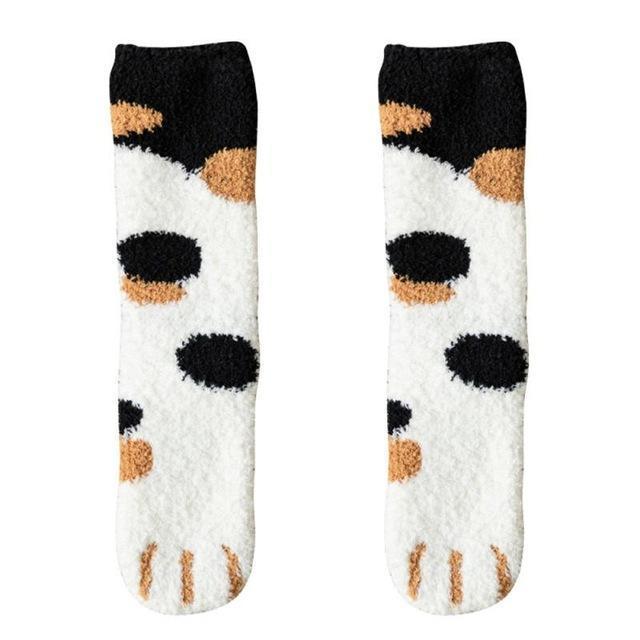 White, Brown, and Black Cat Feet Socks