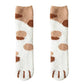 Kawaii White Cat Feet Socks With Light and Dark Brown Spots