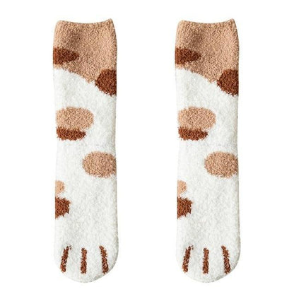 Kawaii White Cat Feet Socks With Light and Dark Brown Spots