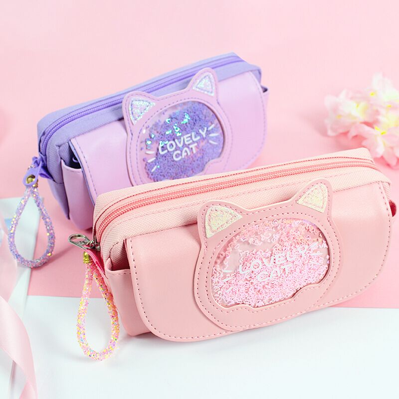 Kawaii Cat Pencil Bags in Purple and PInk