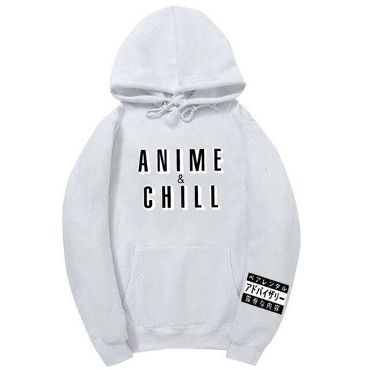 White "Anime and Chill" Hoodie