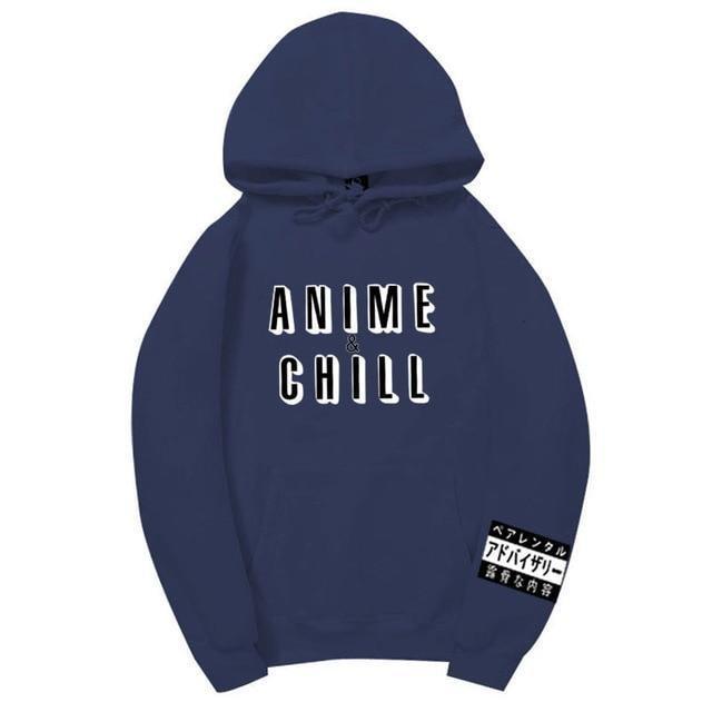 Dark Blue "Anime and Chill" Hoodie