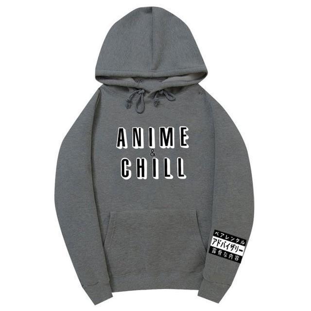 Grey "Anime and Chill" Hoodie