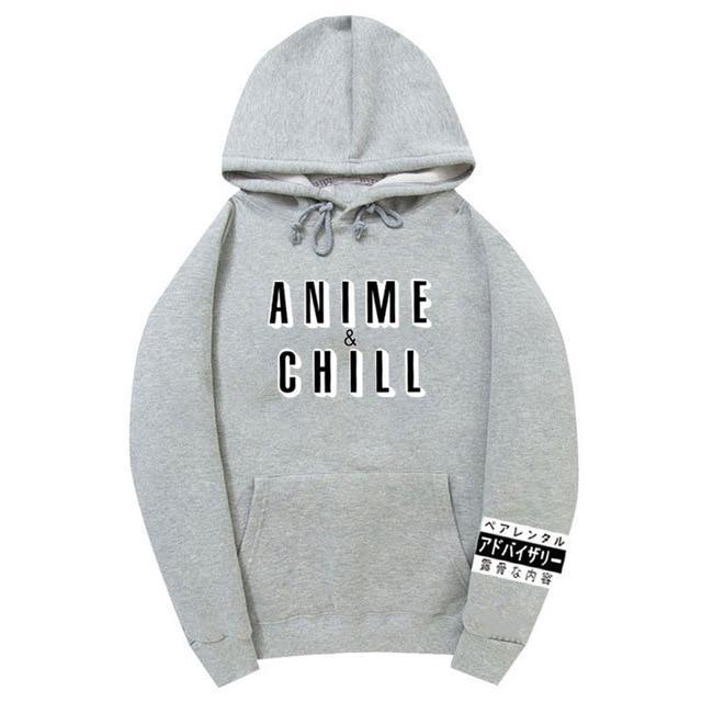 Light Grey "Anime and Chill" Hoodie