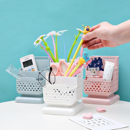 Blue, White, and Pink Desktop Storage Containers