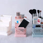White, Pink, and Blue Desktop Storage Containers