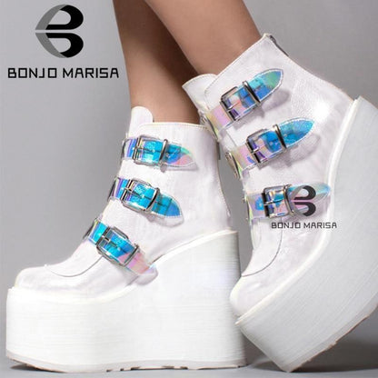 Kawaii White Platform Heart Ankle Boots