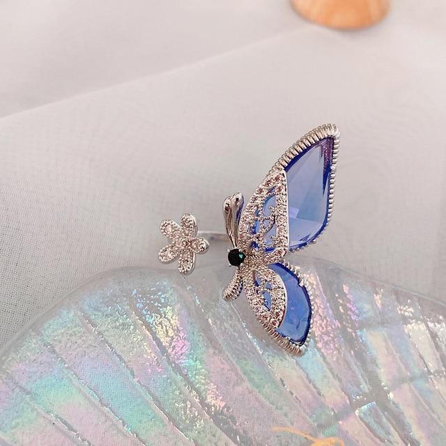 Kawaii Crystal Butterfly Ring in Blue