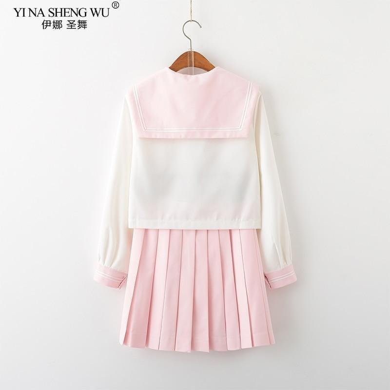 Back View of Kawaii Pink and White Japanese School Uniform Set