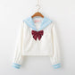 Kawaii Pastel Blue Japanese Long Sleeved Uniform Shirt With Red Bow