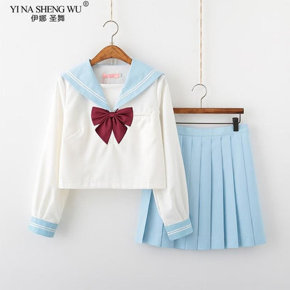 Kawaii Pastel Blue and White Japanese School Uniform Set