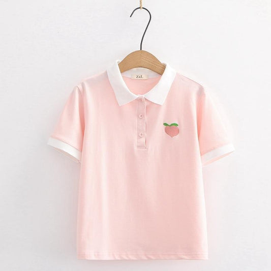 Kawaii Pink Peach Embroidery Shirt
