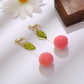 Kawaii Peach Earrings With Green Leaves