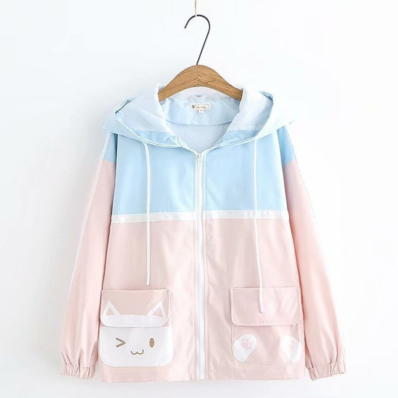 Kawaii Blue and Pink Pastel Neko Hoodie