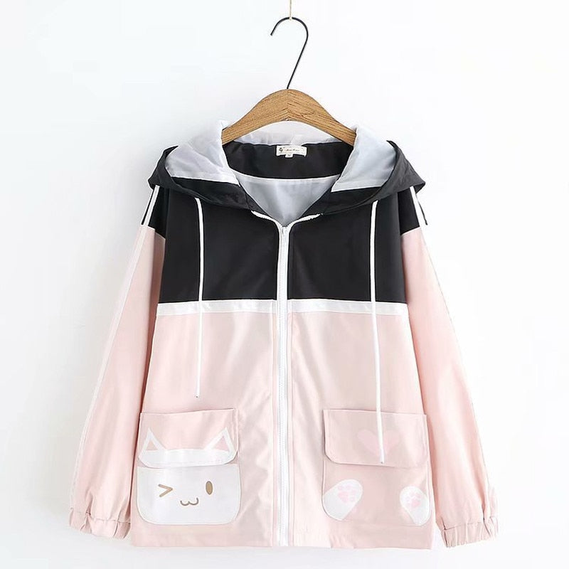 Kawaii Black and Pink Pastel Neko Hoodie