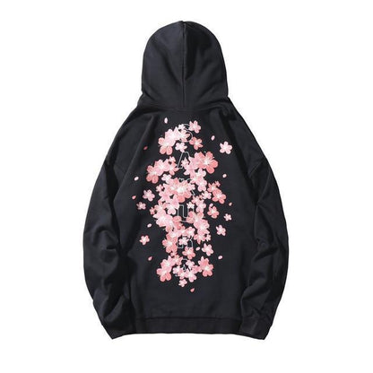 Kawaii Cherry Blossom Hoodie in Black