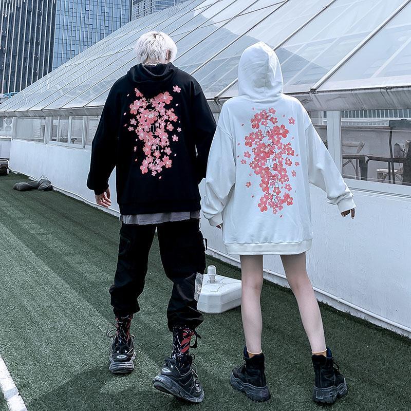 Kawaii Cherry Blossom Hoodies in Black and White