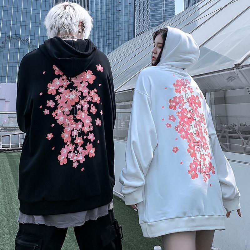 Kawaii Cherry Blossom Hoodies in Black and White