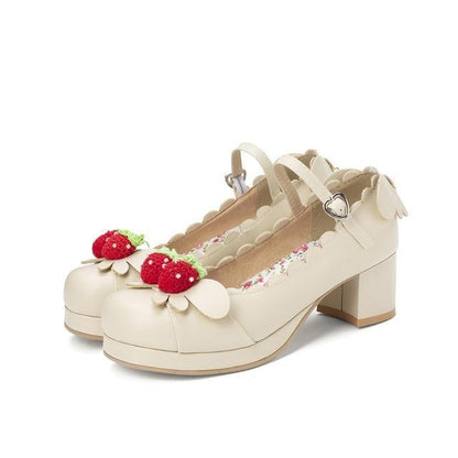 Kawaii Tan Princess Lolita Strawberry Mary Jane Shoes