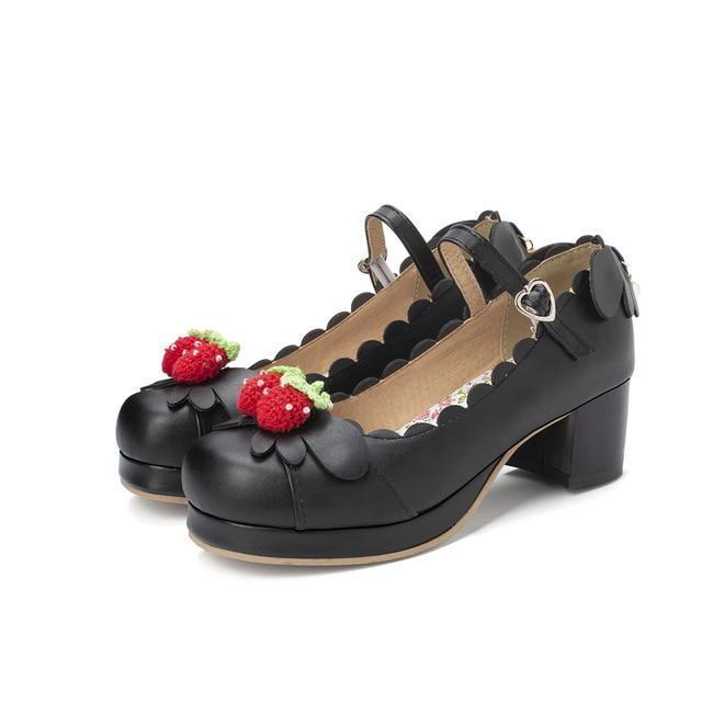 Kawaii Black Princess Lolita Strawberry Mary Jane Shoes