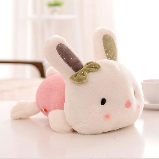 Kawaii Bunny Plushie With Pink Body and Green Bow