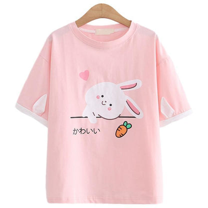 Kawaii Pink Bunny Short Sleeve Shirt