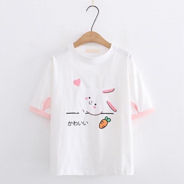 Kawaii White Bunny Short Sleeve Shirt