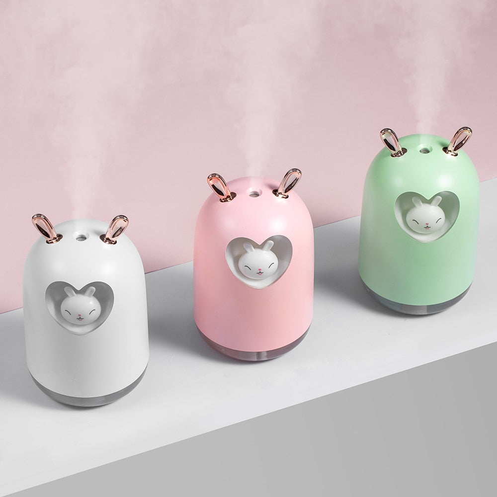 Kawaii Pink, White, and Green LED Night Light Bunny Humidifier