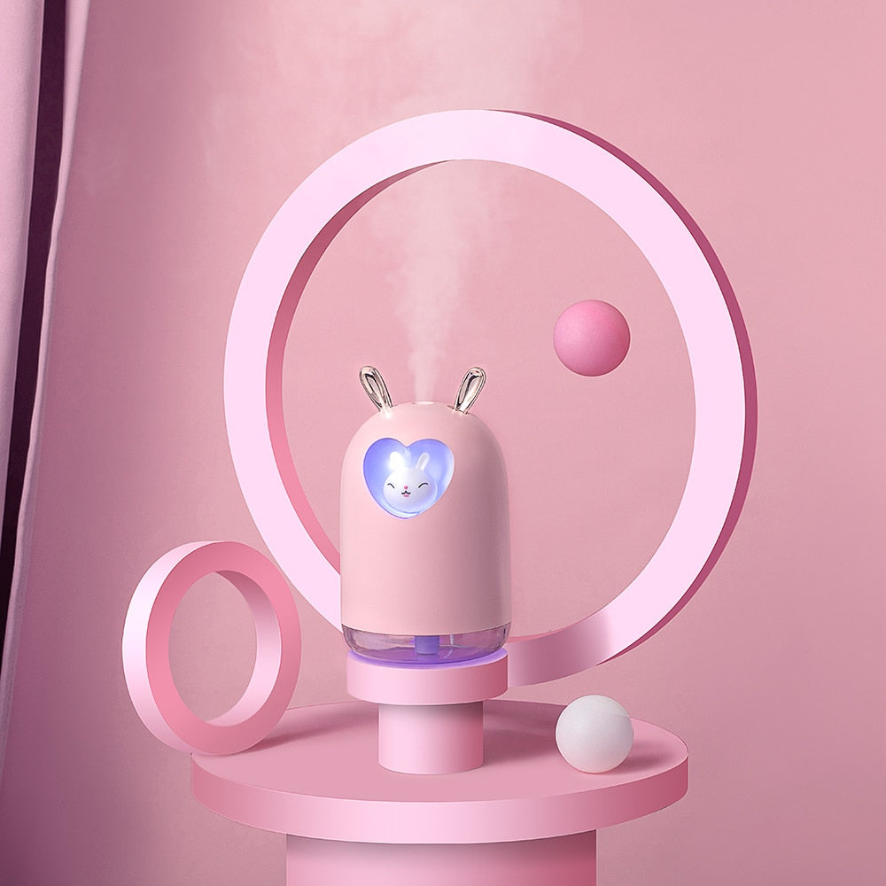 Kawaii Pink LED Night Light Bunny Humidifier in Use