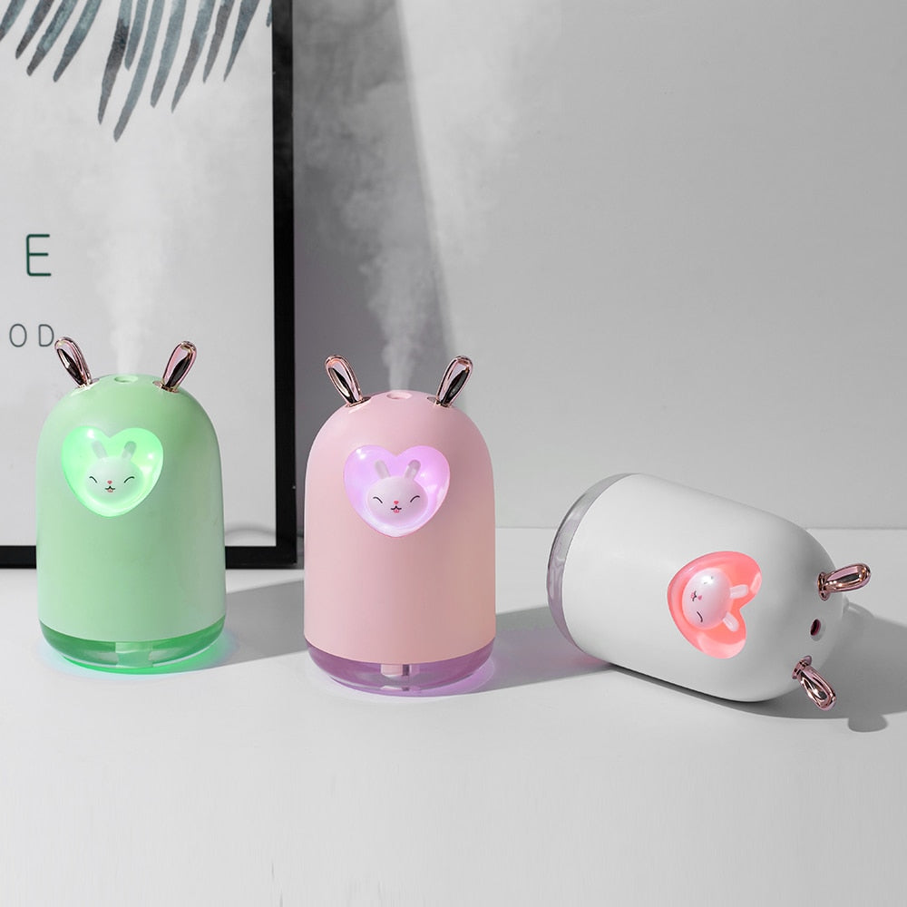 Kawaii Green, Pink, and white LED Night Light Bunny Humidifiers