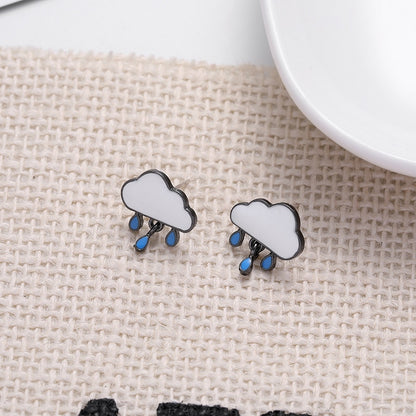 Kawaii Cloud With Dangling Raindrop Earrings
