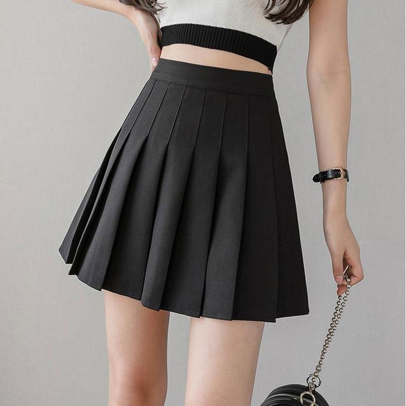 Kawaii Black High Waist Pleated Skort