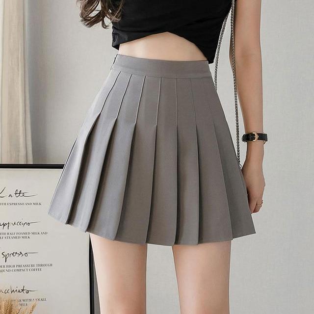 Kawaii Grey High Waist Pleated Skort