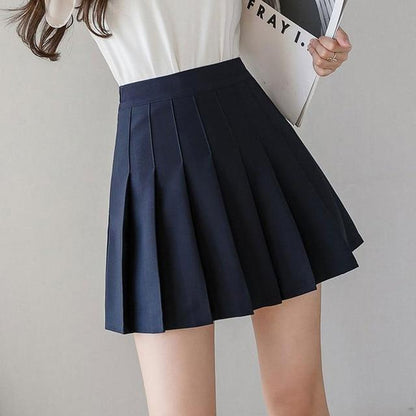 Kawaii Dark Blue High Waist Pleated Skort