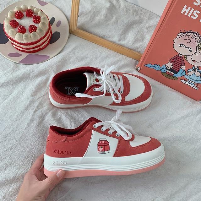 Kawaii Red Strawberry Milk Shoes
