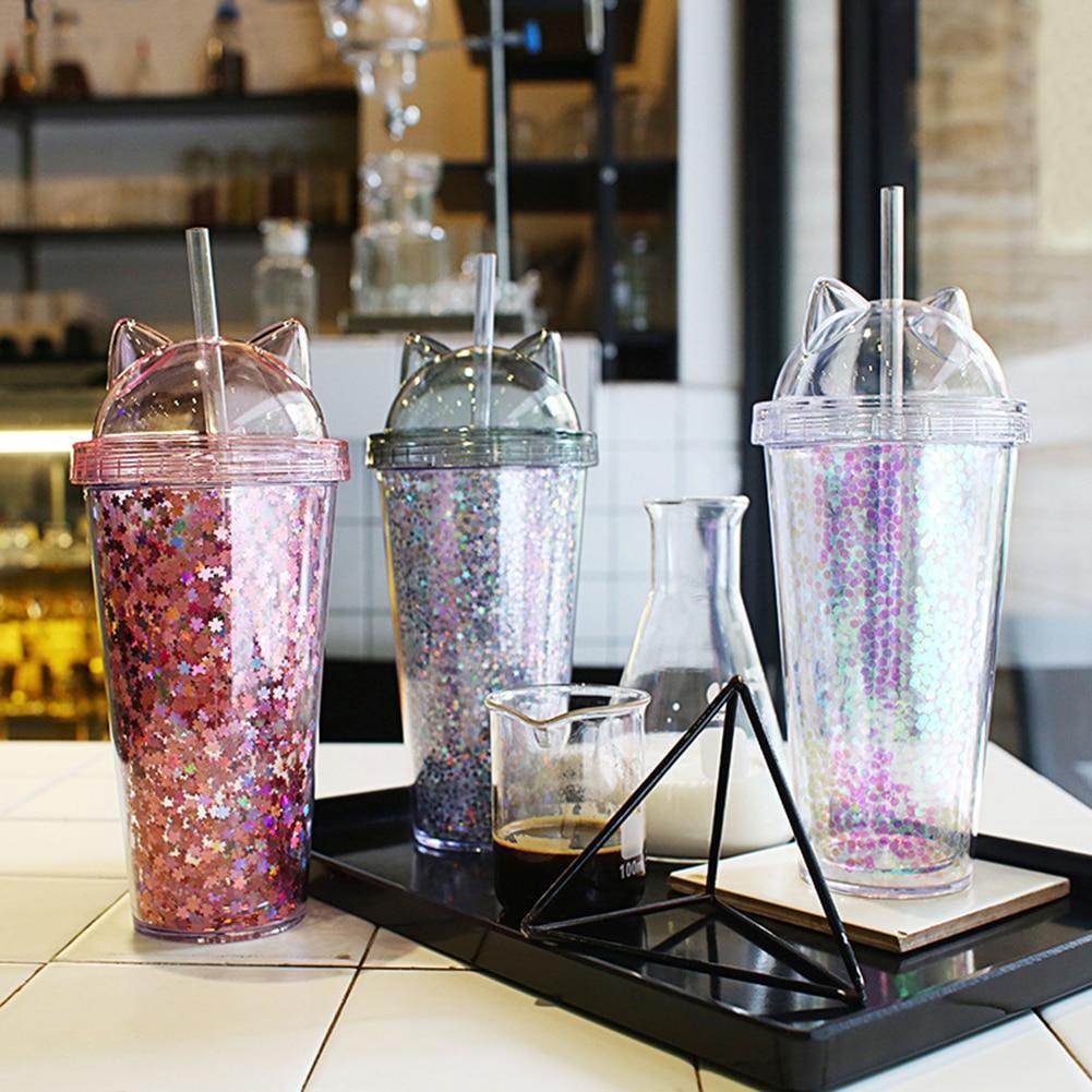 Pink, Clear, and Black Cat Drink Cups
