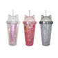 Clear, Pink, and Black Cat Drink Cups