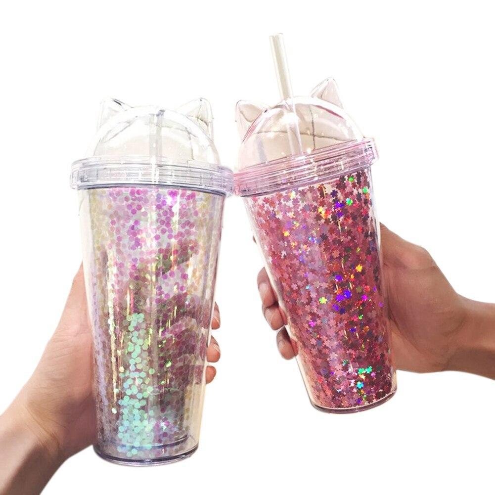 Kawaii Pink and Clear Cat Drink Cups