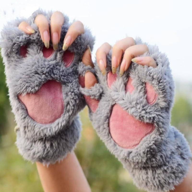 Kawaii Grey Animal Paw Mittens