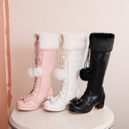 Kawaii Pink, White, and Black Princess Winter Boots