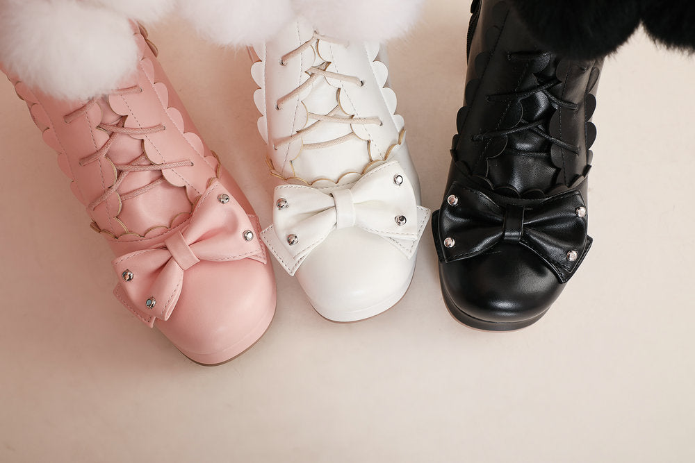 Kawaii Pink, White, and Black Princess Winter Boots 