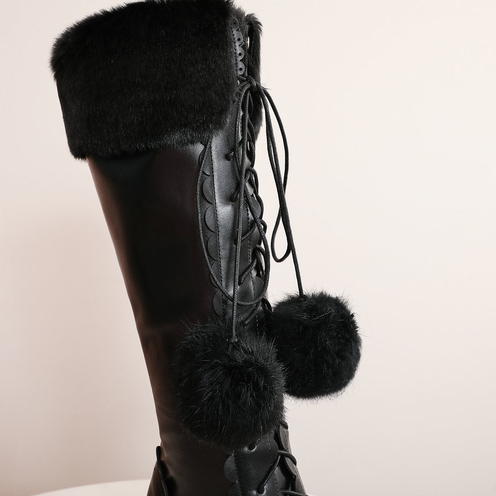 Kawaii Black Princess Winter Boots Poofs