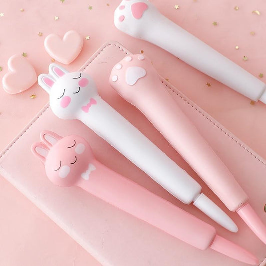 Pink and White Kawaii Soft Bunny and Paw Gel Pens
