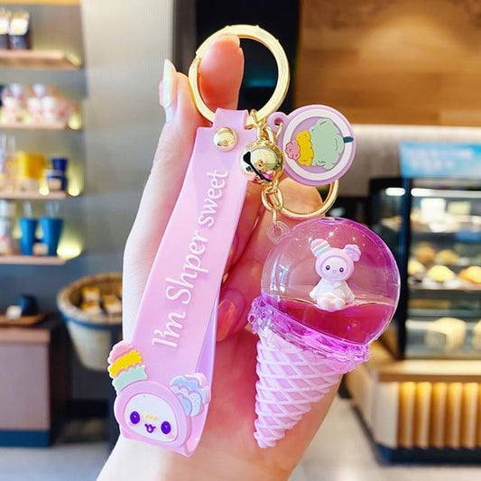 Kawaii Pink Crystal Ice Cream Keychain