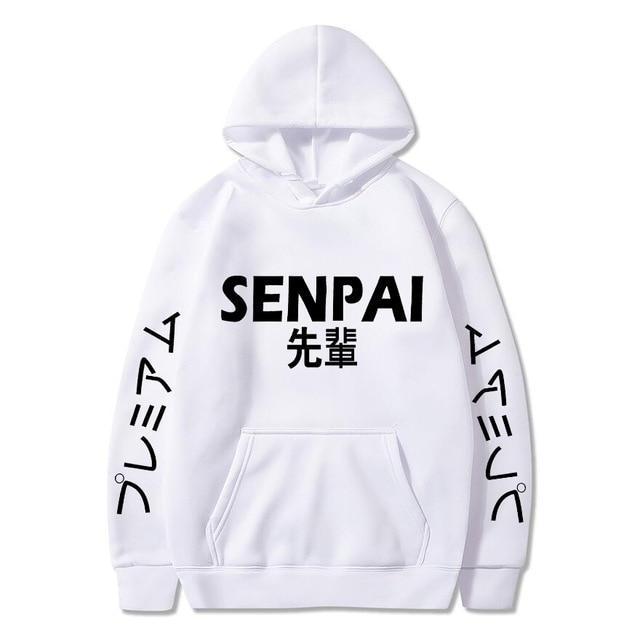 White Senpai Hoodie With Black Lettering