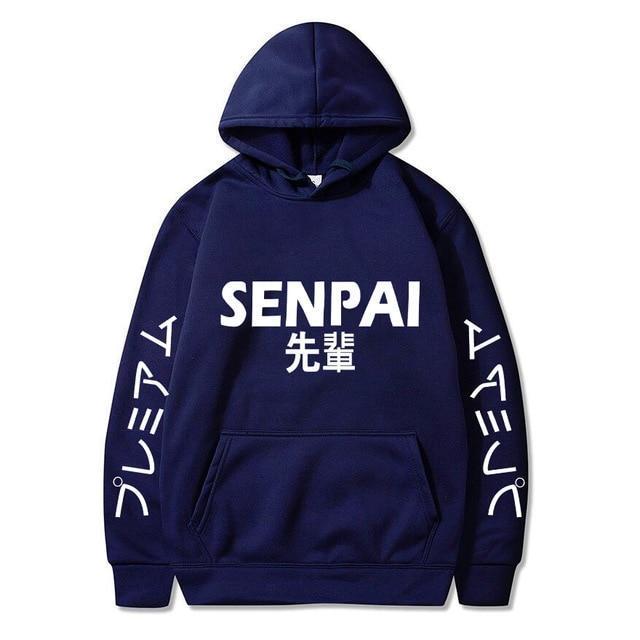 Navy Blue Senpai Hoodie With White Lettering