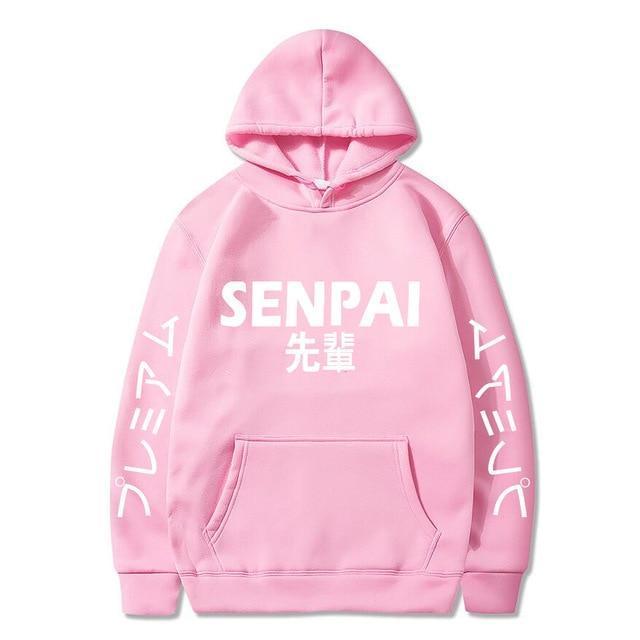 Pink Senpai Hoodie With White Lettering