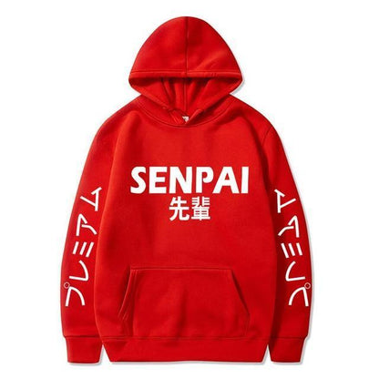 Red Senpai Hoodie With White Lettering