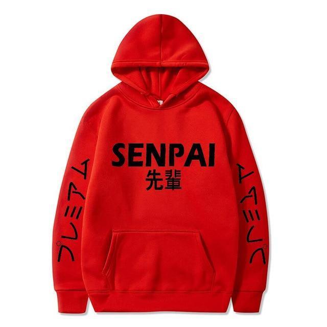 Red Senpai Hoodie With Black Lettering